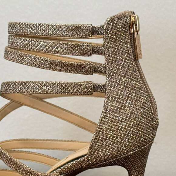 NWOT Jessica Simpson Palkaya Gold Glitter Strappy Stiletto Heel Sandals  4.25" - Picture 6 of 9